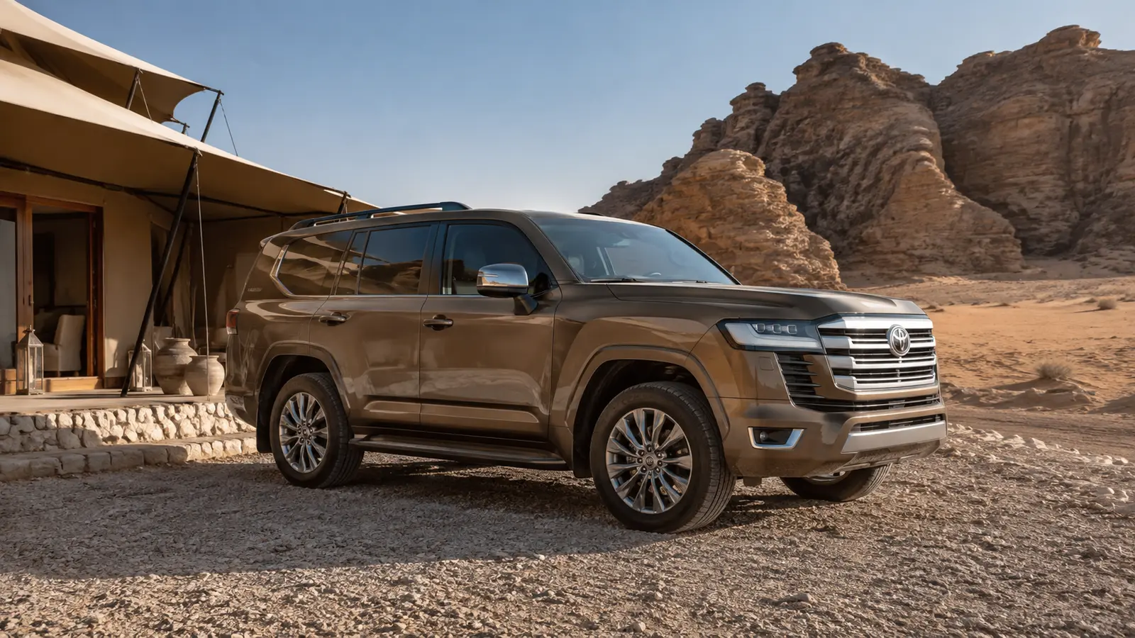 АВТО 1001759 бронзовый Land Cruiser 300 у лагеря в пустыне