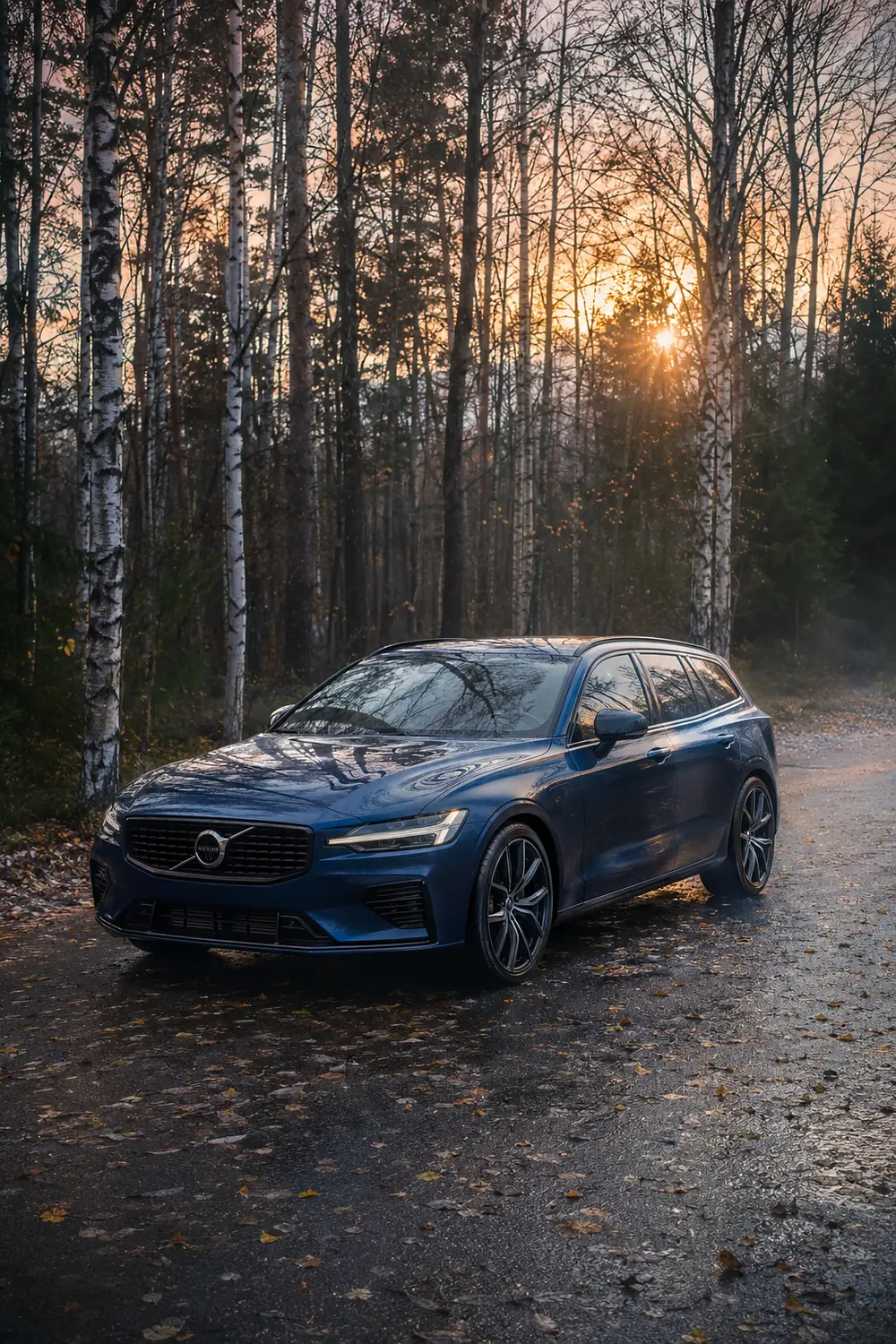 АВТО 1003741 синий Volvo V60 Polestar в рассветном лесу