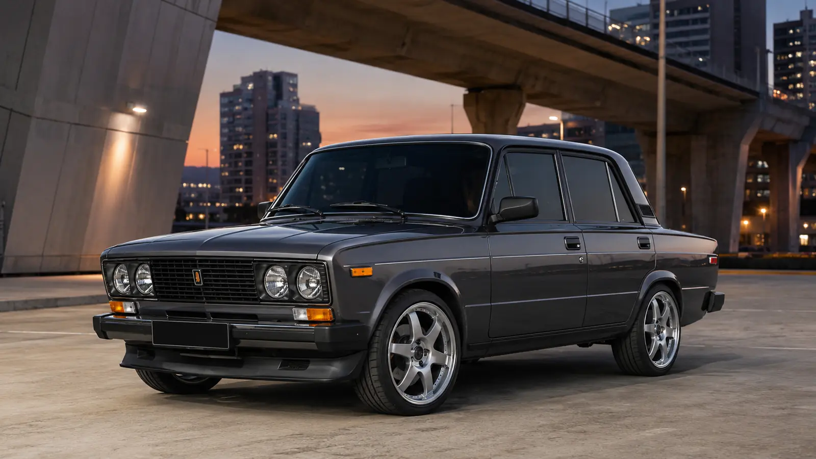 АВТО 1000209 прокачанная русская классика под городской эстакадой