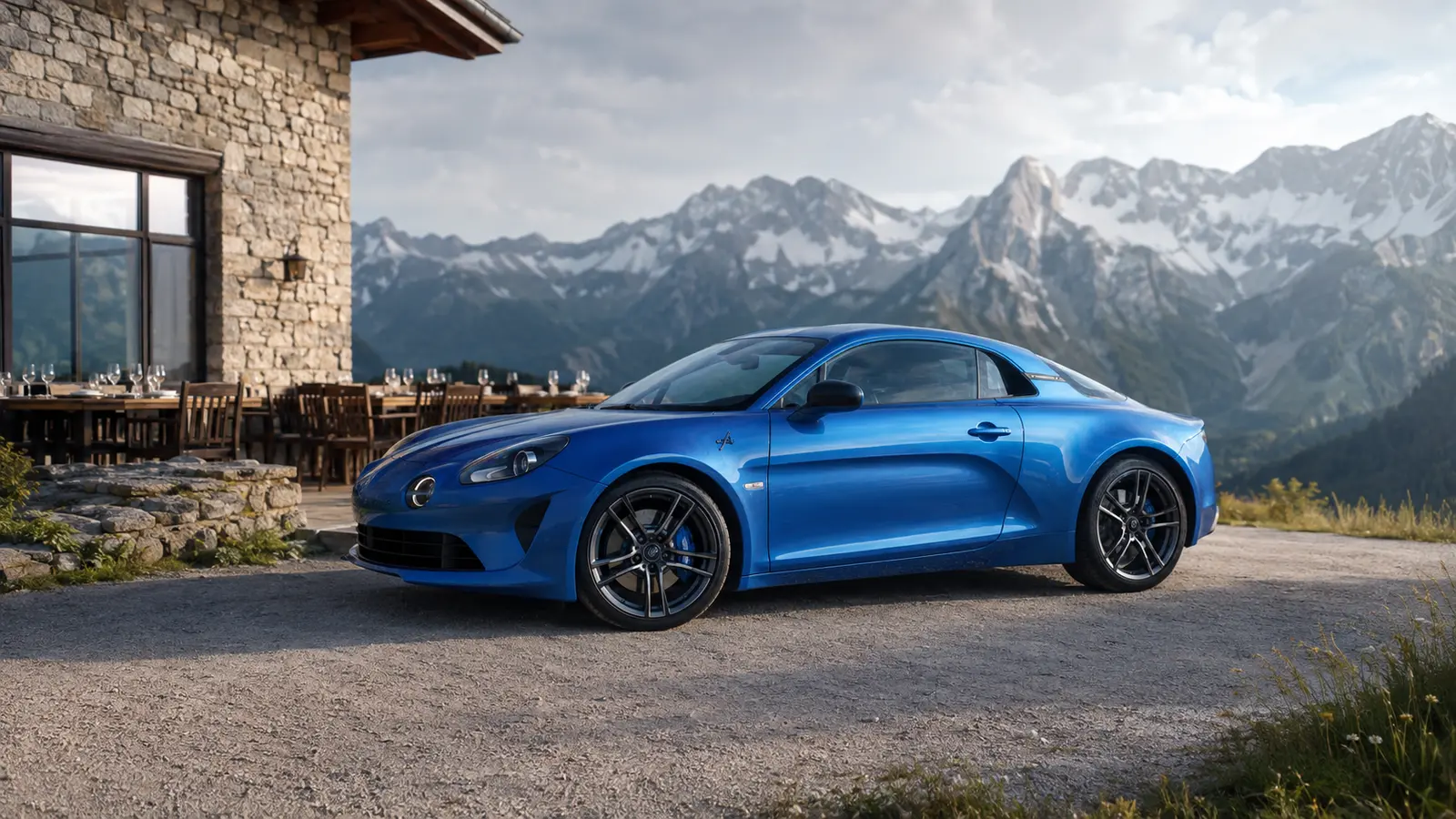 АВТО 1001139 синий Alpine A110 у горного ресторана