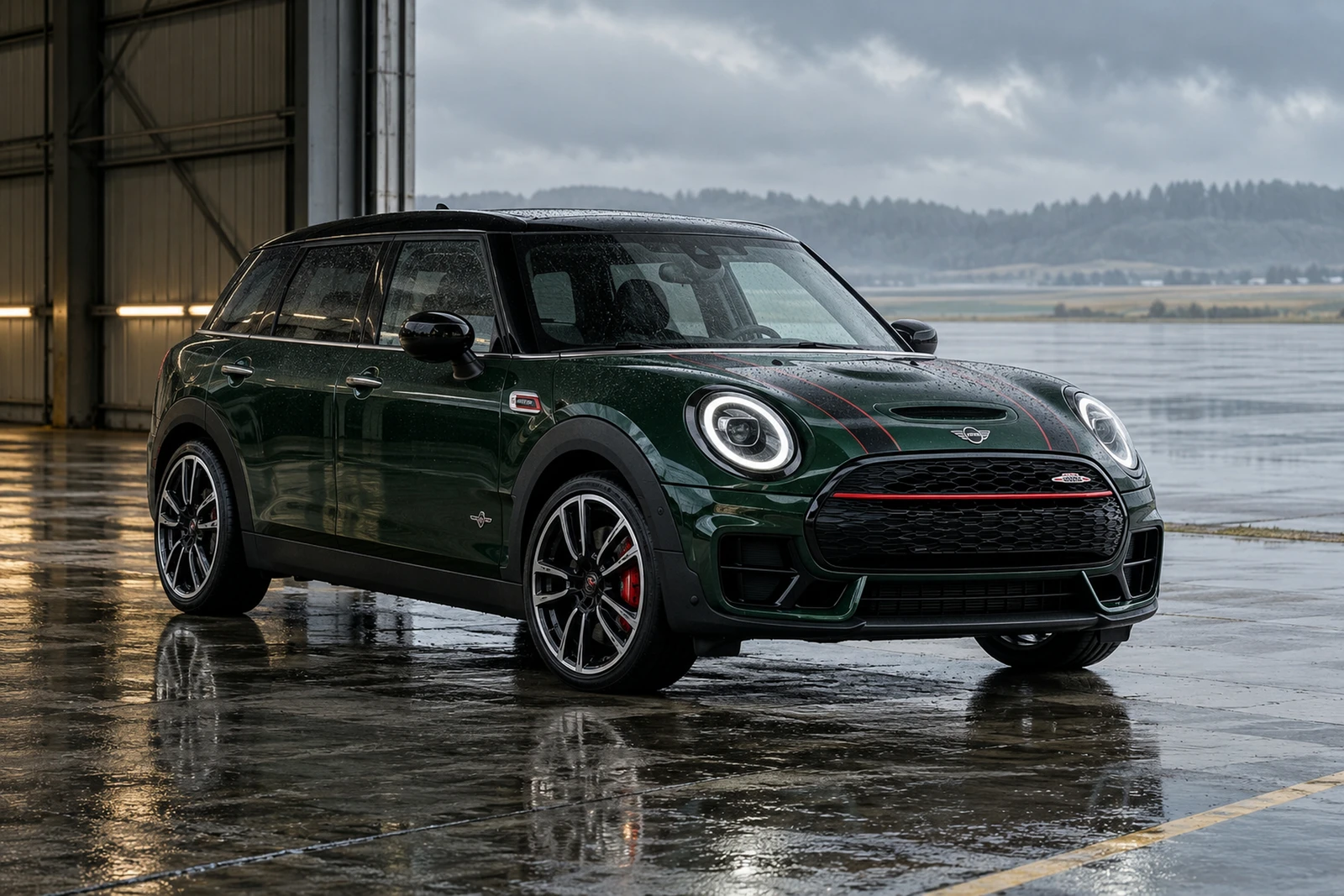АВТО 1008524 Мини Clubman JCW зелёный Ангар мягкий дождь