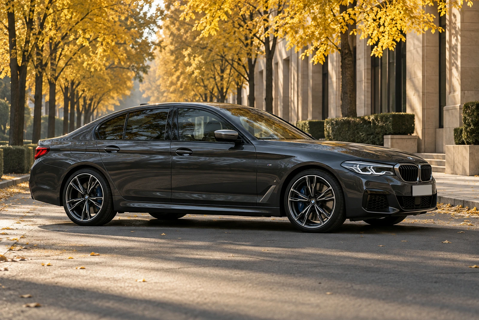 АВТО 1008318 БМВ M550i Серый Осенний бульвар